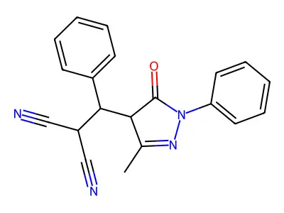 2-[(3-methyl-5-oxo-1-phenyl-4H-pyrazol-4-yl)-phenylmethyl]propanedinitrile structure