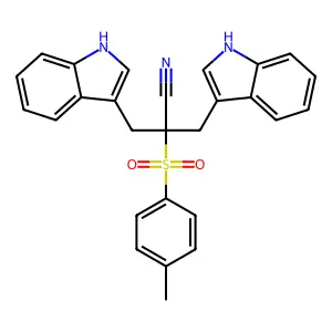 3-(1H-indol-3-yl)-2-(1H-indol-3-ylmethyl)-2-(4-methylphenyl)sulfonylpropanenitrile structure