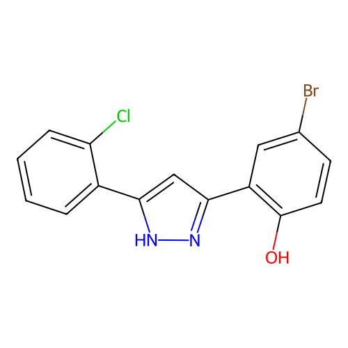 4-bromo-2-[5-(2-chlorophenyl)-1H-pyrazol-3-yl]phenol structure