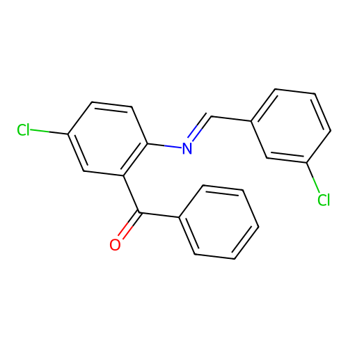 (5-chloro-2-{[(Z)-(3-chlorophenyl)methylidene]amino}phenyl)(phenyl)methanone structure