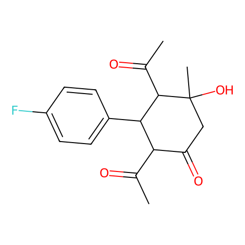 2,4-Diacetyl-3-(4-fluorophenyl)-5-hydroxy-5-methylcyclohexan-1-one structure