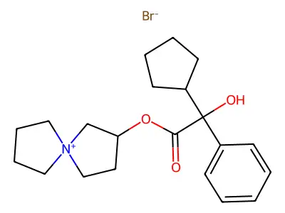 5-Azoniaspiro(4.4)nonane, 2-((cyclopentylhydroxyphenylacetyl)oxy)-, bromide structure