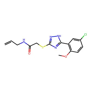 2-[[5-(5-chloro-2-methoxyphenyl)-1H-1,2,4-triazol-3-yl]sulfanyl]-N-prop-2-enylacetamide structure