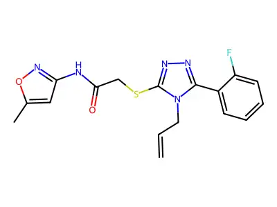 2-[[5-(2-fluorophenyl)-4-prop-2-enyl-1,2,4-triazol-3-yl]sulfanyl]-N-(5-methyl-1,2-oxazol-3-yl)acetamide structure
