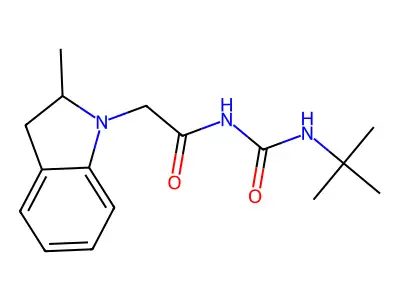 N-(tert-butylcarbamoyl)-2-(2-methyl-2,3-dihydroindol-1-yl)acetamide structure