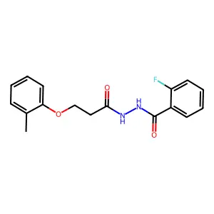 2-fluoro-N'-[3-(2-methylphenoxy)propanoyl]benzohydrazide structure
