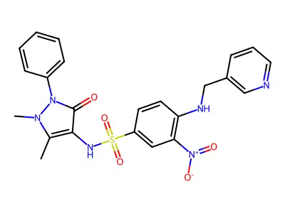 N-(1,5-dimethyl-3-oxo-2-phenyl-2,3-dihydro-1H-pyrazol-4-yl)-3-nitro-4-{[(pyridin-3-yl)methyl]amino}benzene-1-sulfonamide structure