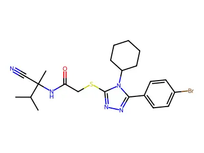 2-{[5-(4-bromophenyl)-4-cyclohexyl-4H-1,2,4-triazol-3-yl]sulfanyl}-N-(1-cyano-1,2-dimethylpropyl)acetamide structure