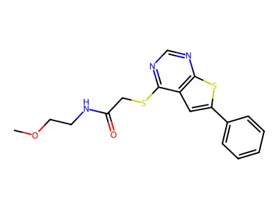 N-(2-methoxyethyl)-2-(6-phenylthieno[2,3-d]pyrimidin-4-yl)sulfanylacetamide structure