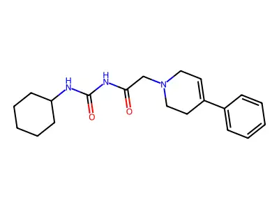 N-(cyclohexylcarbamoyl)-2-(4-phenyl-3,6-dihydro-2H-pyridin-1-yl)acetamide structure