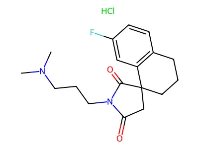 Spiro(naphthalene-1(2H),3'-pyrrolidine)-2',5'-dione, 3,4-dihydro-1'-(3-(dimethylamino)propyl)-7-fluoro-, hydrochloride structure