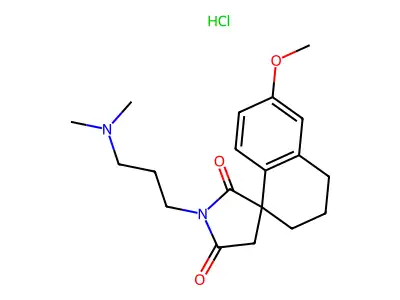 Spiro(naphthalene-1(2H),3'-pyrrolidine)-2',5'-dione, 3,4-dihydro-1'-(3-(dimethylamino)propyl)-6-methoxy-, hydrochloride structure