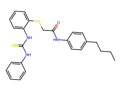 2-({2-[(anilinocarbothioyl)amino]phenyl}sulfanyl)-N-(4-butylphenyl)acetamide structure