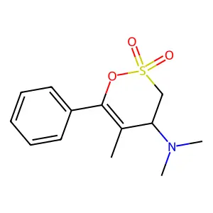 N,N,5-trimethyl-2,2-dioxo-6-phenyl-3,4-dihydrooxathiin-4-amine structure