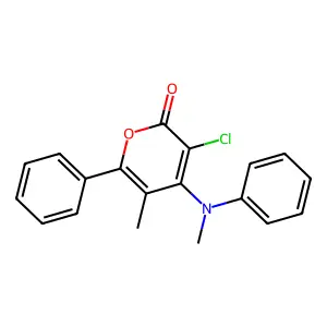 3-chloro-5-methyl-4-(N-methylanilino)-6-phenylpyran-2-one structure