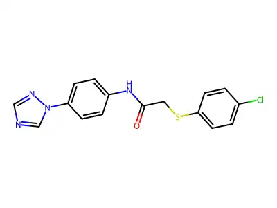 2-[(4-chlorophenyl)sulfanyl]-N-[4-(1H-1,2,4-triazol-1-yl)phenyl]acetamide structure