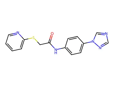 2-pyridin-2-ylsulfanyl-N-[4-(1,2,4-triazol-1-yl)phenyl]acetamide structure