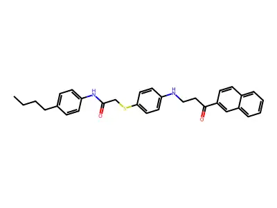 N-(4-Butylphenyl)-2-((4-((3-(2-naphthyl)-3-oxopropyl)amino)phenyl)thio)acetamide structure