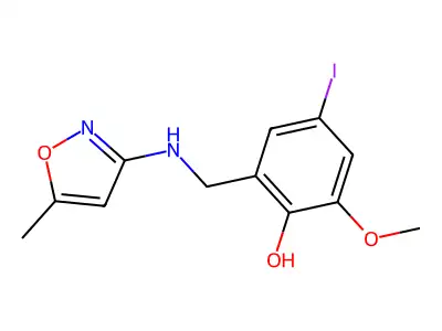 4-Iodo-2-methoxy-6-(((5-methyl-3-isoxazolyl)amino)methyl)phenol structure