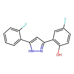 4-fluoro-2-[5-(2-fluorophenyl)-1H-pyrazol-3-yl]phenol structure