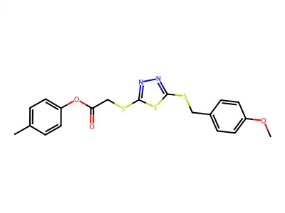 4-Methylphenyl ((5-((4-methoxybenzyl)thio)-1,3,4-thiadiazol-2-YL)thio)acetate structure
