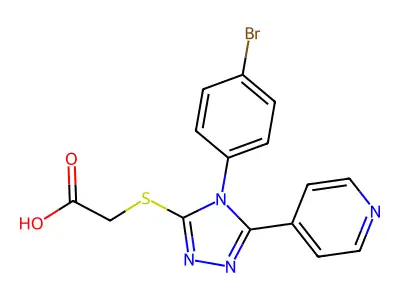 2-((4-(4-bromophenyl)-5-(pyridin-4-yl)-4H-1,2,4-triazol-3-yl)thio)acetic acid structure