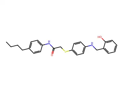 N-(4-Butylphenyl)-2-((4-((2-hydroxybenzyl)amino)phenyl)thio)acetamide structure