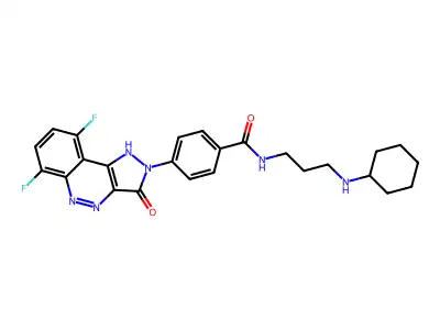 benzamide, N-[3-(cyclohexylamino)propyl]-4-(6,9-difluoro-3,5-dihydro-3-oxo-2H-pyrazolo[4,3-c]cinnolin-2-yl)- structure
