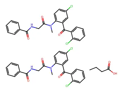 Benzamide, N-(2-((4-chloro-2-(2-chlorobenzoyl)phenyl)methylamino)-2-oxoethyl)-, butanoate (2:1) structure