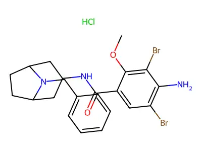 exo-4-Amino-3,5-dibromo-2-methoxy-N-(8-benzyl-8-azabicyclo(3.2.1)oct-3-yl)benzamide HCl H2O structure