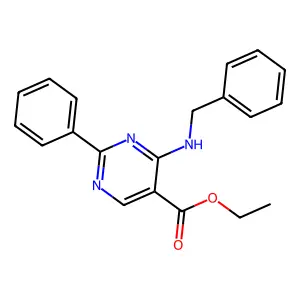 Ethyl 2-phenyl-4-((phenylmethyl)amino)-5-pyrimidinecarboxylate structure