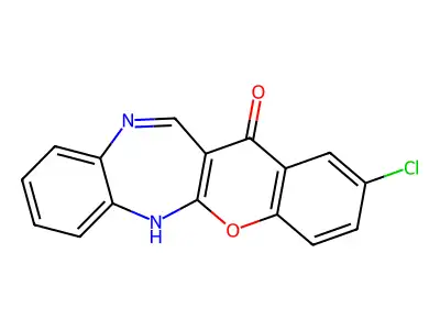 (1)Benzopyrano(2,3-b)(1,5)benzodiazepin-13(6H)-one, 2-chloro- structure