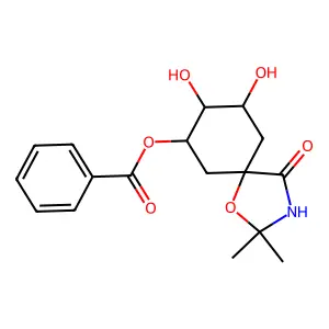 8,9-Dihydroxy-2,2-dimethyl-4-oxo-1-oxa-3-azaspiro(4.5)dec-7-yl benzoate structure