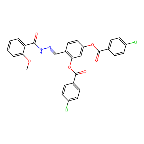 5-((4-CL-Benzoyl)oxy)-2-(2-(2-methoxybenzoyl)carbohydrazonoyl)PH 4-CL-benzoate structure
