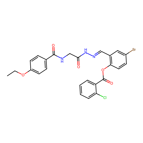 4-BR-2-(2-(((4-Ethoxybenzoyl)amino)AC)carbohydrazonoyl)phenyl 2-chlorobenzoate structure