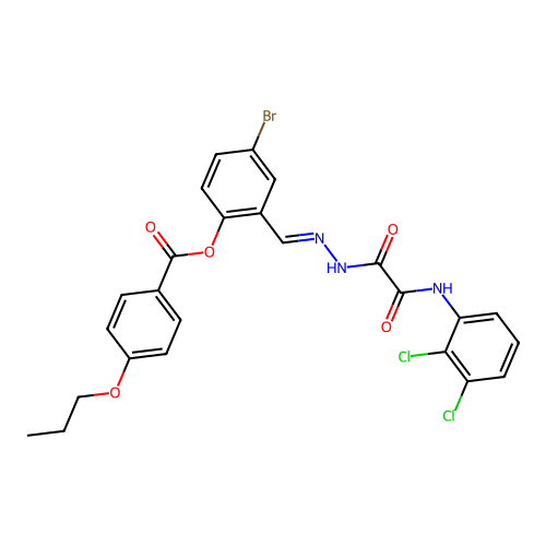 4-BR-2-(2-((2,3-Dichloroanilino)(oxo)AC)carbohydrazonoyl)PH 4-propoxybenzoate structure