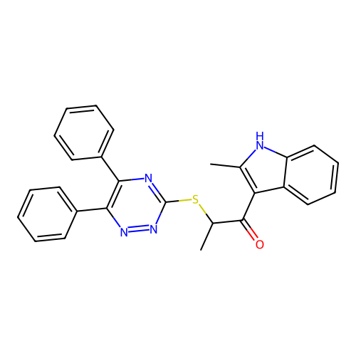 2-[(5,6-diphenyl-1,2,4-triazin-3-yl)sulfanyl]-1-(2-methyl-1H-indol-3-yl)propan-1-one structure