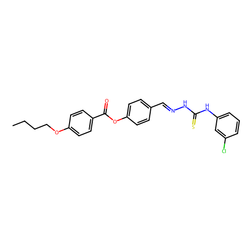 4-(2-((3-Chloroanilino)carbothioyl)carbohydrazonoyl)phenyl 4-butoxybenzoate structure