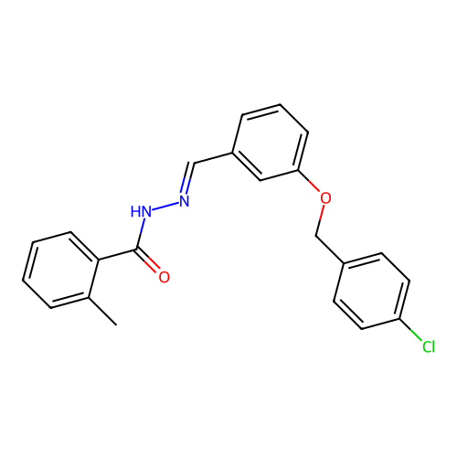 N-[[3-[(4-chlorophenyl)methoxy]phenyl]methylideneamino]-2-methylbenzamide structure