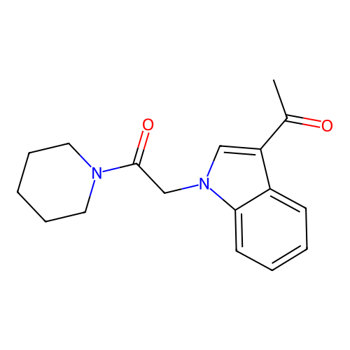2-(3-acetyl-1H-indol-1-yl)-1-(piperidin-1-yl)ethanone structure