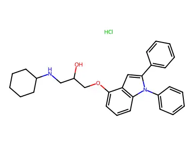 1-(Cyclohexylamino)-3-((1,2-diphenyl-1H-indol-4-yl)oxy)-2-propanol hydrochloride structure