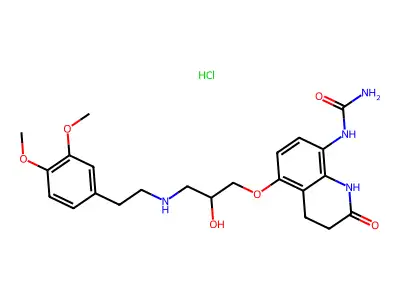 8-Ureido-5-(2-hydroxy-3-(beta-3,4-dimethoxyphenethylamino))propoxy-3,4-dihydrocarbostyril HCl structure