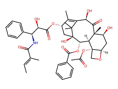 [(1S,2S,3R,4S,7R,9S,10S,12R,15S)-4-acetyloxy-1,9,12-trihydroxy-15-[(2R,3S)-2-hydroxy-3-(2-methylbut-2-enoylamino)-3-phenylpropanoyl]oxy-10,14,17,17-tetramethyl-11-oxo-6-oxatetracyclo[11.3.1.03,10.04,7]heptadec-13-en-2-yl] benzoate structure