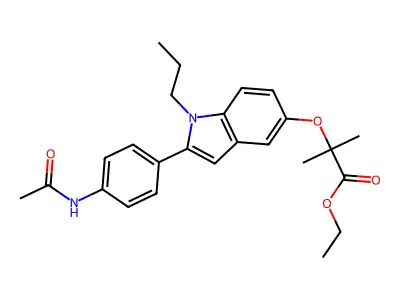 Propanoic acid, 2-((2-(4-(acetylamino)phenyl)-1-propyl-1H-indol-5-yl)oxy)-2-methyl-, ethyl ester structure