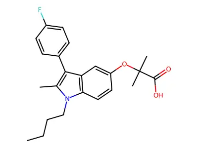 2-((1-Butyl-3-(4-fluorophenyl)-2-methyl-1H-indol-5-yl)oxy)-2-methylpropanoic acid structure