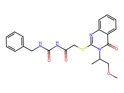 N-(benzylcarbamoyl)-2-[3-(1-methoxypropan-2-yl)-4-oxoquinazolin-2-yl]sulfanylacetamide structure