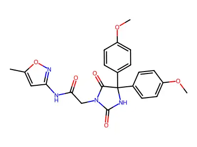 2-[4,4-bis(4-methoxyphenyl)-2,5-dioxoimidazolidin-1-yl]-N-(5-methyl-1,2-oxazol-3-yl)acetamide structure