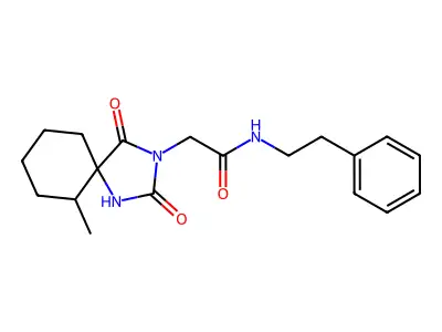 2-(6-methyl-2,4-dioxo-1,3-diazaspiro[4.5]decan-3-yl)-N-phenethylacetamide structure