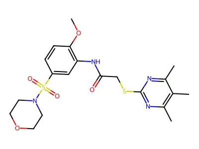 N-(2-methoxy-5-morpholin-4-ylsulfonylphenyl)-2-(4,5,6-trimethylpyrimidin-2-yl)sulfanylacetamide structure