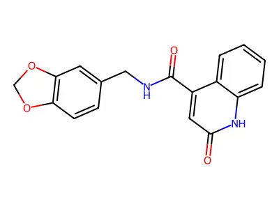 N-(1,3-benzodioxol-5-ylmethyl)-2-oxo-1H-quinoline-4-carboxamide structure